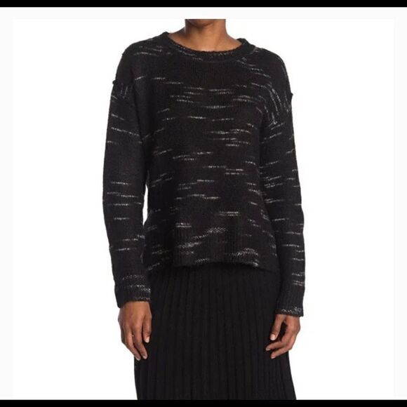 Max Studio Black Marled Knit Long Sleeve Pullover Sweater - Picture 1 of 8